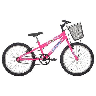 Bicicleta Aro 20 Sweet Girl Infantil V-Brake com Cesta Frontal Rosa Chicle Mormaii