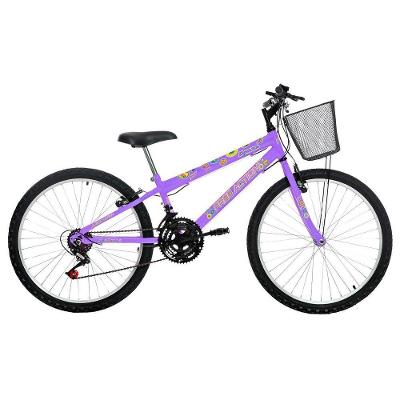 Bicicleta Donna Mountain Bike Aro 24 Quadro Aço 18 Marchas V-Brake Lilás Free Action