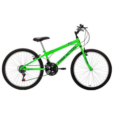 Bicicleta Eden Mountain Bike Aro 24 Quadro Aço 18 Marchas V-Brake Verde Kawasaki Free Action