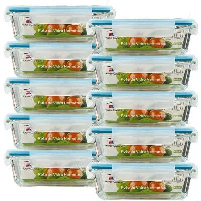 Kit 10 Potes de Vidro Herméticos 640ML com Vedação Total e 4 Travas