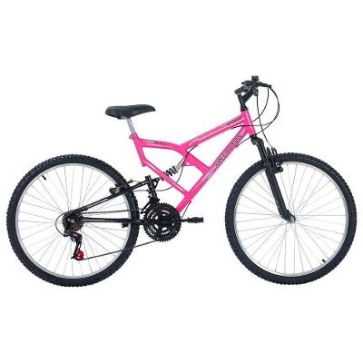 Bicicleta Mountain Bike Full FA 240 Aro 26 Quadro Aço 18 Marchas Free Action Rosa Chicle