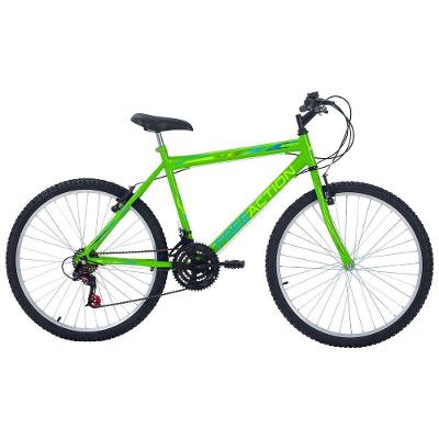 Bicicleta Eden Mountain Bike Aro 26 Quadro Aço 18 Marchas V-Brake Verde Kawasaki Free Action