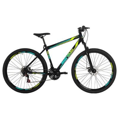Bicicleta Mountain Bike Jaws 2.0 Aro 29 Quadro Aço 21 Marchas Mormaii Preto com Grafismo Verde e Azul