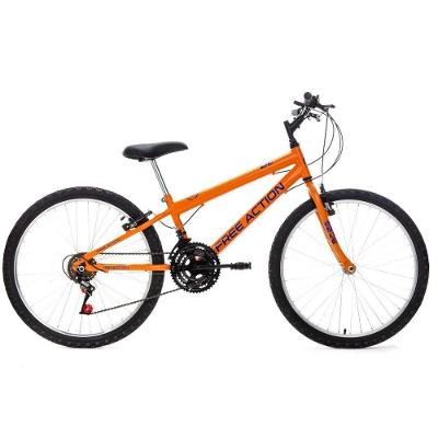 Bicicleta Eden Mountain Bike Aro 24 Quadro Aço 18 Marchas V-Brake Laranja Free Action