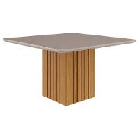 Mesa de Sala Jantar Ana + Tampo Madeirado Vidro 130x130cm Nature/Off White - Cimol - 1
