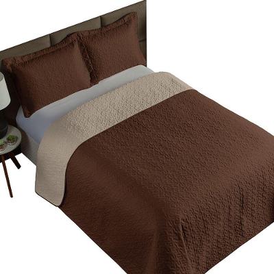 Kit Cobre Leito Solteiro Clara 2 Peças Dupla Face Matelado Cáqui e Marrom Mr Enxovais