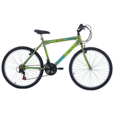Bicicleta Eden Mountain Bike Aro 26 Quadro Aço 18 Marchas Verde Militar Free Action