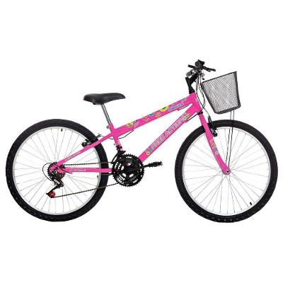 Bicicleta Donna Mtb Aro 24 Quadro em Aço 18 Marchas Free Action Rosa Chicle