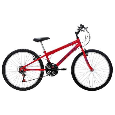 Bicicleta Eden Mountain Bike Aro 24 Quadro Aço 18 Marchas V-Brake Vermelho Coke Free Action