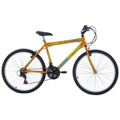 Bicicleta Eden Mountain Bike Aro 26 Quadro Aço 18 Marchas V-Brake Laranja Free Action