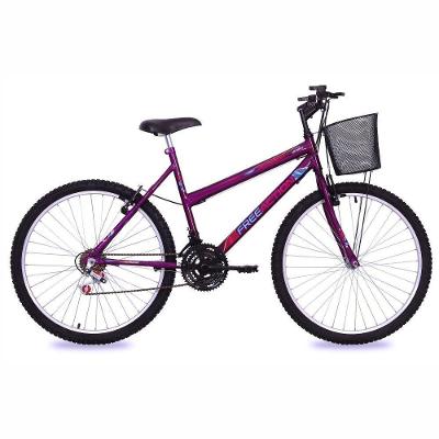 Bicicleta Donna Mountain Bike Aro 26 Quadro Aço 18 Marchas V-Brake Violeta Free Action