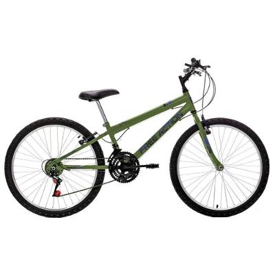 Bicicleta Eden Mountain Bike Aro 24 Quadro Aço 18 Marchas V-Brake Verde Militar Free Action
