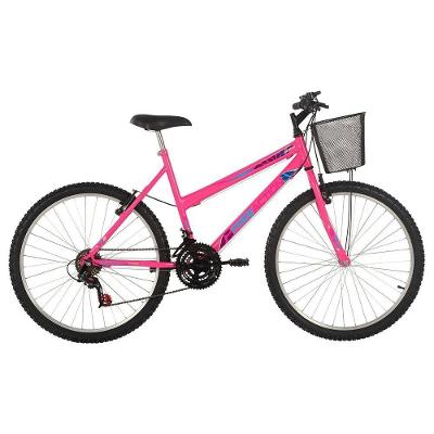 Bicicleta Donna Mountain Bike Aro 26 Quadro Aço 18 Marchas V-Brake Rosa Chicle Free Action