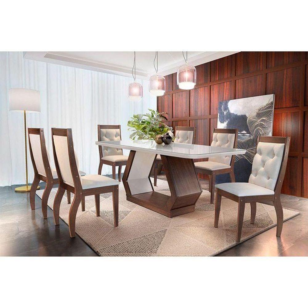 Mesa De Sala Jantar Alvorada + Tampo Madeirado Vidro Curvo 180x90cm Imbuia/off White - Rufato - 2