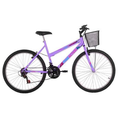 Bicicleta Donna Mtb Aro 26 Quadro Aço 18 Marchas Lilás Free Action
