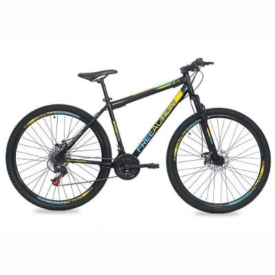 Bicicleta Flexus 2.0 Mountain Bike Aro 29 Quadro Aço 21v Free Action Preto Com Azul/Amarelo