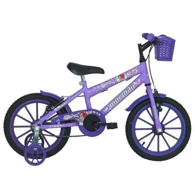 Bicicleta Sweet Girl Aro 16 V-Brake Lilás Infantil com Cesta e Rodinhas Mormaii