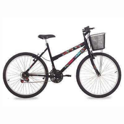 Bicicleta Safira Mountain Bike Aro 26 Quadro Aço 18 Marchas V-Brake Preto Brilho Mormaii