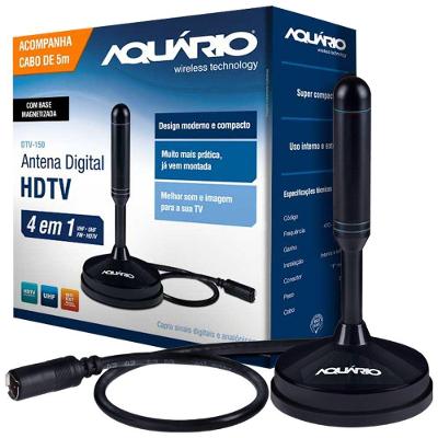 Antena Digital Hdtv 5 Em 1 Vhf/uhf/fm/hdtv/4k Uso Interno Ou Externo Com Cabo 5 Metros Dtv-150
