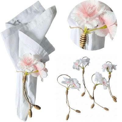 Argola de Guardanapo Tiemi Cerejeira Ajustável com Flores em Tecido e Madeira Natural Maison Charlo