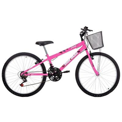 Bicicleta Safira Mountain Bike Aro 24 Quadro Aço 18 Marchas V-Brake Rosa Chicle Mormaii