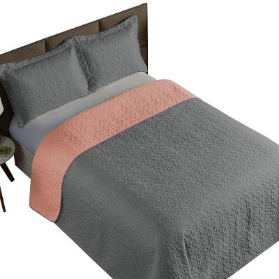 Kit Cobre Leito Solteiro Clara 2 Peças Dupla Face Matelado Cinza e Rosê MR Enxovais