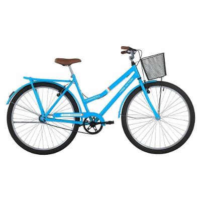 Bicicleta Paradise Urbana Aro 26 Quadro Aço 21 com Cesta e Bagageiro Free Action Azul Capri