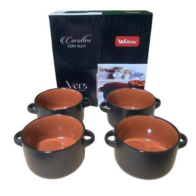 Kit 4 Cocottes 310ML com Alça e 4 Colheres de Inox 20,5cm para Mesa Terracota Wellmix