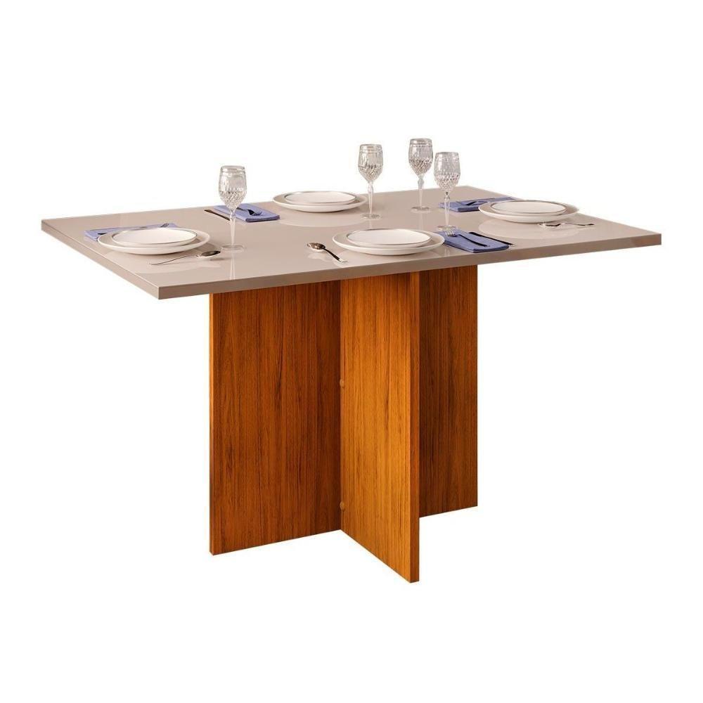 Mesa de Sala Jantar Hera + Tampo Madeirado Vidro Reto 120x90cm Freijó/Off White - DJ Móveis - 1