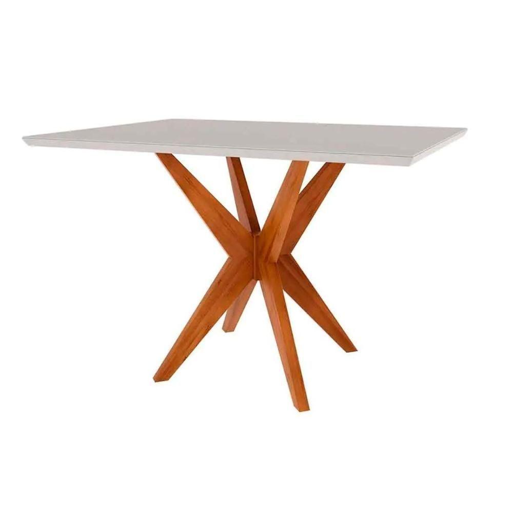 Mesa de Sala Jantar Donna 120 cm c/ Tampo Madeirado c/ Vidro Natural - Nesher - 1