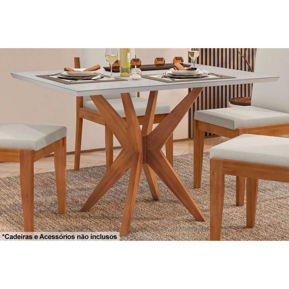 Mesa de Sala Jantar Donna 120 cm c/ Tampo Madeirado c/ Vidro Natural - Nesher - 2