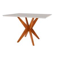 Mesa de Sala Jantar Donna 120 cm c/ Tampo Madeirado c/ Vidro Natural - Nesher - 1