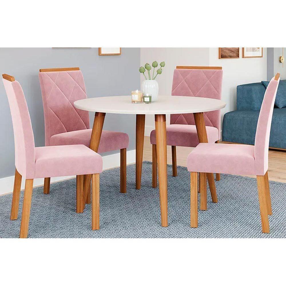 Mesa de Sala Jantar Dani 1,10 Madeira/Off White/Nude - Cimol - 2