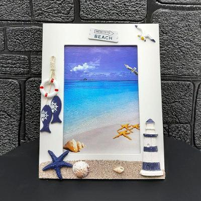 Porta Retrato Marítimo para Foto 5x7 em Madeira Branco Estilo Náutico Praia