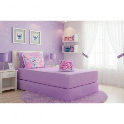 Jogo de Lençol Solteiro Infantil Stitch Angel 3 Peças Microfibra Lilás Deccoralle