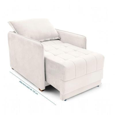 Poltrona Cama Reclinável Viena Veludo com Assento Retrátil Bege Claro Loja Sheep