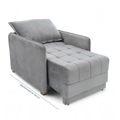 Poltrona Cama Reclinável Retrátil Viena Veludo com Assento Confortável Cinza Loja Sheep