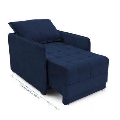 Poltrona Cama Reclinável Retrátil Viena Veludo com Assento Confortável Azul Escuro Loja Sheep