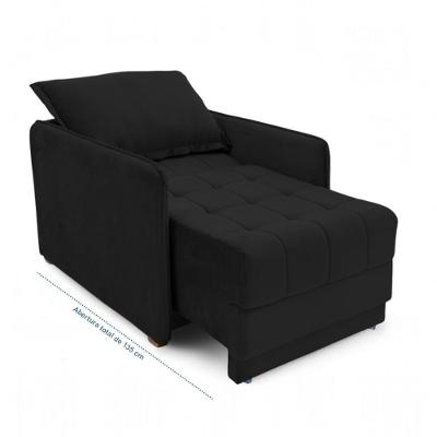 Poltrona Cama Reclinável Retrátil Viena Veludo Confortável Preto Loja Sheep