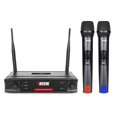 Microfone sem Fio de Mão UNK-330 UHF Dupla Frequência Fixa com Transmissão Digital Preto Novik