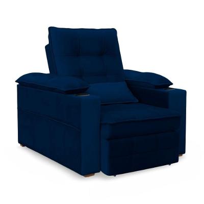 Poltrona Reclinável Retrátil Thor em Veludo Azul com Encosto Ajustável Loja Sheep