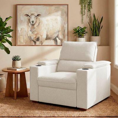 Poltrona Reclinável Retrátil Liza Boucle com Porta Copos Bege Loja Sheep