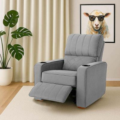 Poltrona Reclinável Sofia do Papai Veludo Cinza Claro com Porta Copos Loja Sheep