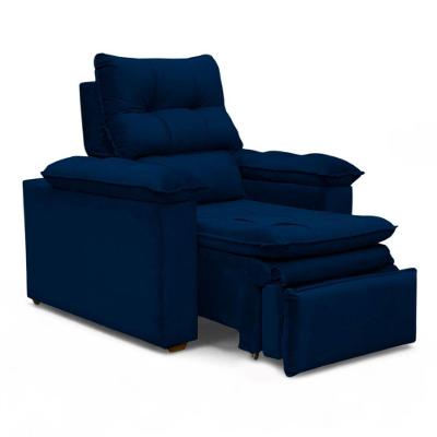 Poltrona Reclinável Retrátil Bonari com Assento Confortável Veludo Azul Marinho Loja Sheep