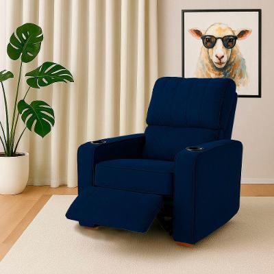 Poltrona Reclinável Sofia Veludo Azul com Porta Copos Loja Sheep