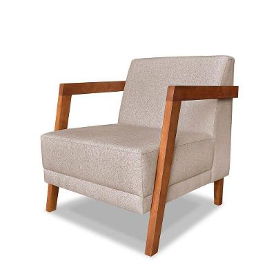 Poltrona Decorativa Norma Linho Rústico Areia Encosto Fixo Confortável Loja Sheep