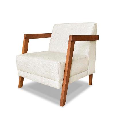 Poltrona Decorativa Norma Linho Rústico Natural Encosto Fixo Bege Loja Sheep