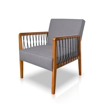 Poltrona Decorativa Maya em Linho Cinza com Base de Madeira Maciça Loja Sheep