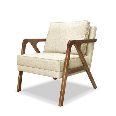 Poltrona Decorativa Monalisa Luxo de Madeira com Linho Natural Loja Sheep