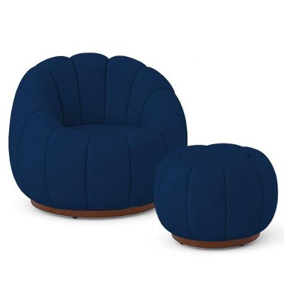Poltrona Decorativa Orgânica Fixa com Puff Nuvem Boucle Azul com Apoio para os Pés Loja Sheep